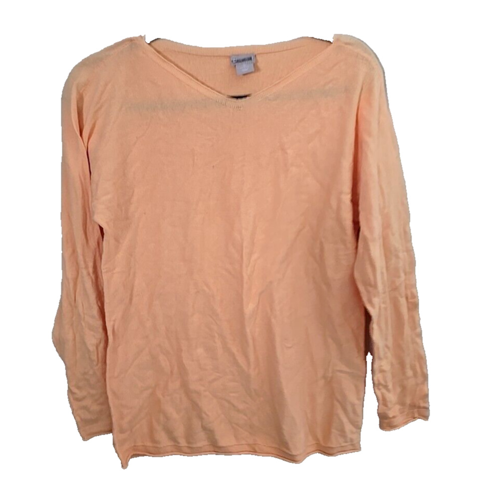 Chico's Orange V-Neck Soft Knit Stretch Long Sleeve Casual Top Womans Sz 0 SM